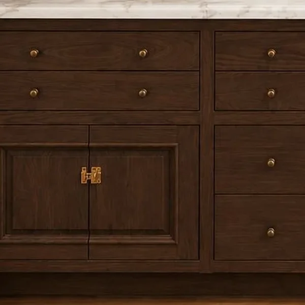 Walnut cabinetry with brass hardware
